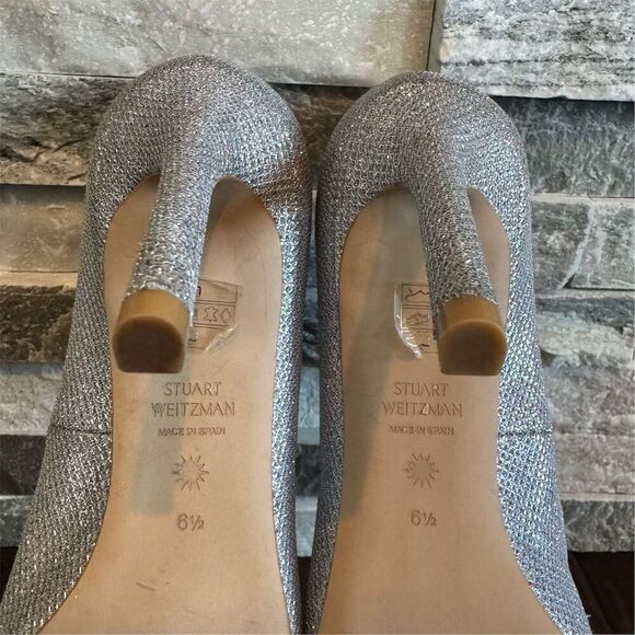 Stuart Weitzman Women's Silver Sparkle Pump Heels Size 6.5 Wedding - Picture 4 of 12